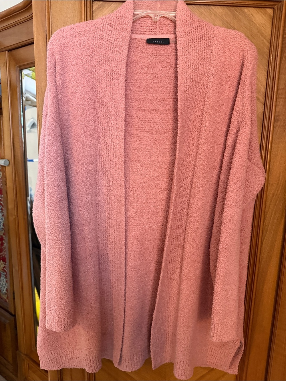 Natori Rose Pink Open-Front Plush Cardigan